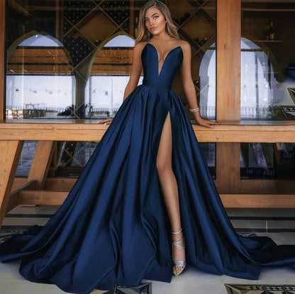 Autumn Winter Women Clothing Sexy Deep V Plunge Plunge Split Maxi Dress Wedding Dress by Ragazza