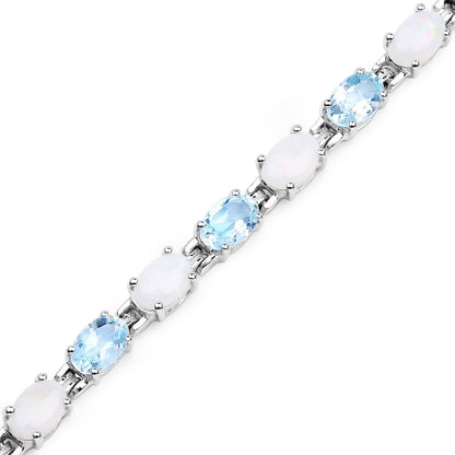 9.02 Carat Genuine Blue Topaz and Opal .925 Sterling Silver Bracelet  DestGlow