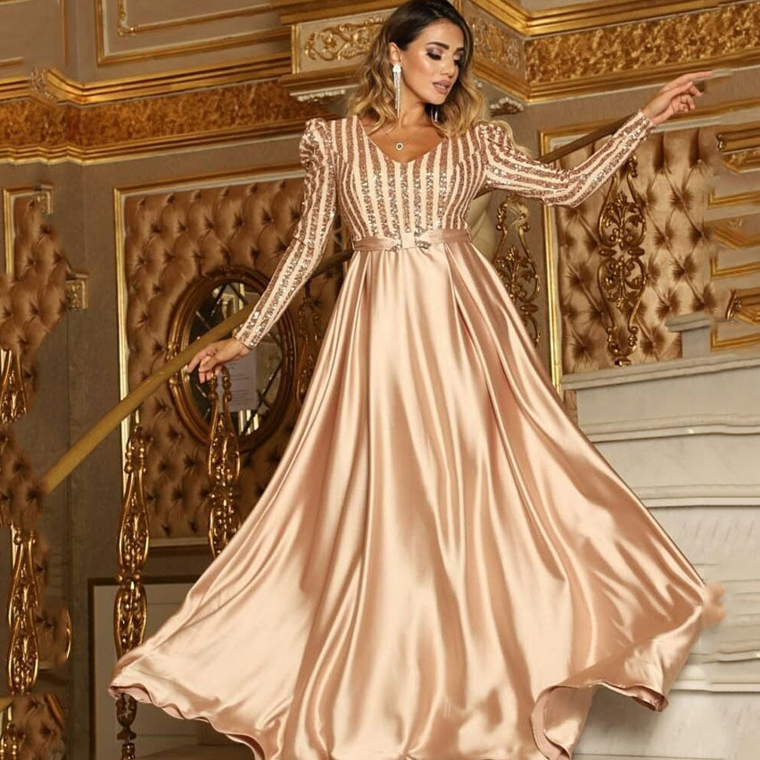 Spring Summer Women Clothing V Neck Swing Dress Sexy Dress Trailing Cocktail Evening Dress by Ragazza