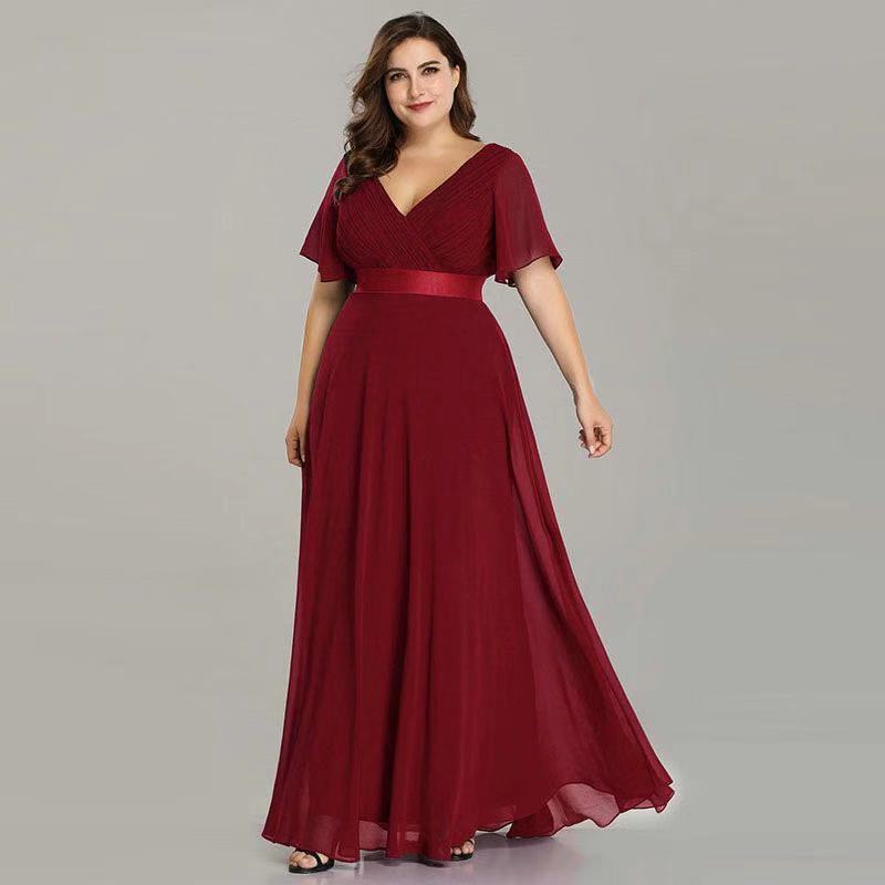 Hand-Folded Large V-neck Dress Chiffon Elastic Banquet Bridesmaid Evening Dress for Women by Ragazza