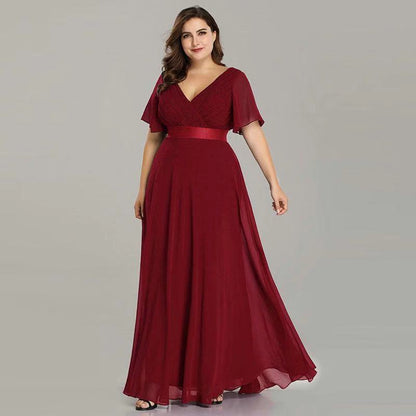 Hand-Folded Large V-neck Dress Chiffon Elastic Banquet Bridesmaid Evening Dress for Women by Ragazza