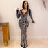 Nightclub Sexy Rhinestone Diamond Embedded Sheer Mesh Shiny Women Dress Long by Ragazza