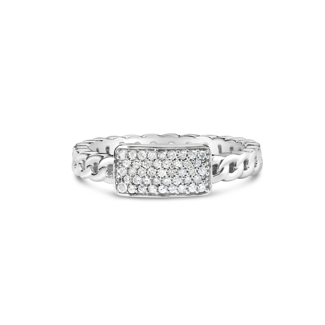 .925 Sterling Silver 1/5 Cttw Diamond ID and Cuban Link Band Ring (I-J Color, I2-I3 Clarity) - Ring Size 6 by Bids.com