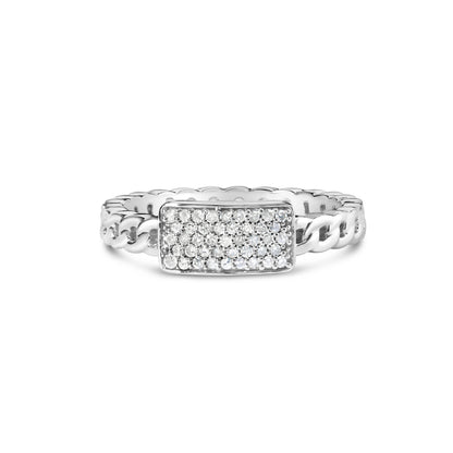 .925 Sterling Silver 1/5 Cttw Diamond ID and Cuban Link Band Ring (I-J Color, I2-I3 Clarity) - Ring Size 6 by Bids.com