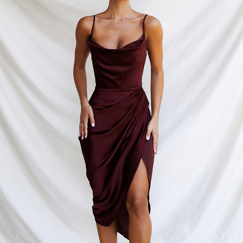 Fashion Sexy Split Satin Dress Slim Sexy Sleeveless Split by Ragazza