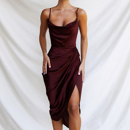 Fashion Sexy Split Satin Dress Slim Sexy Sleeveless Split by Ragazza