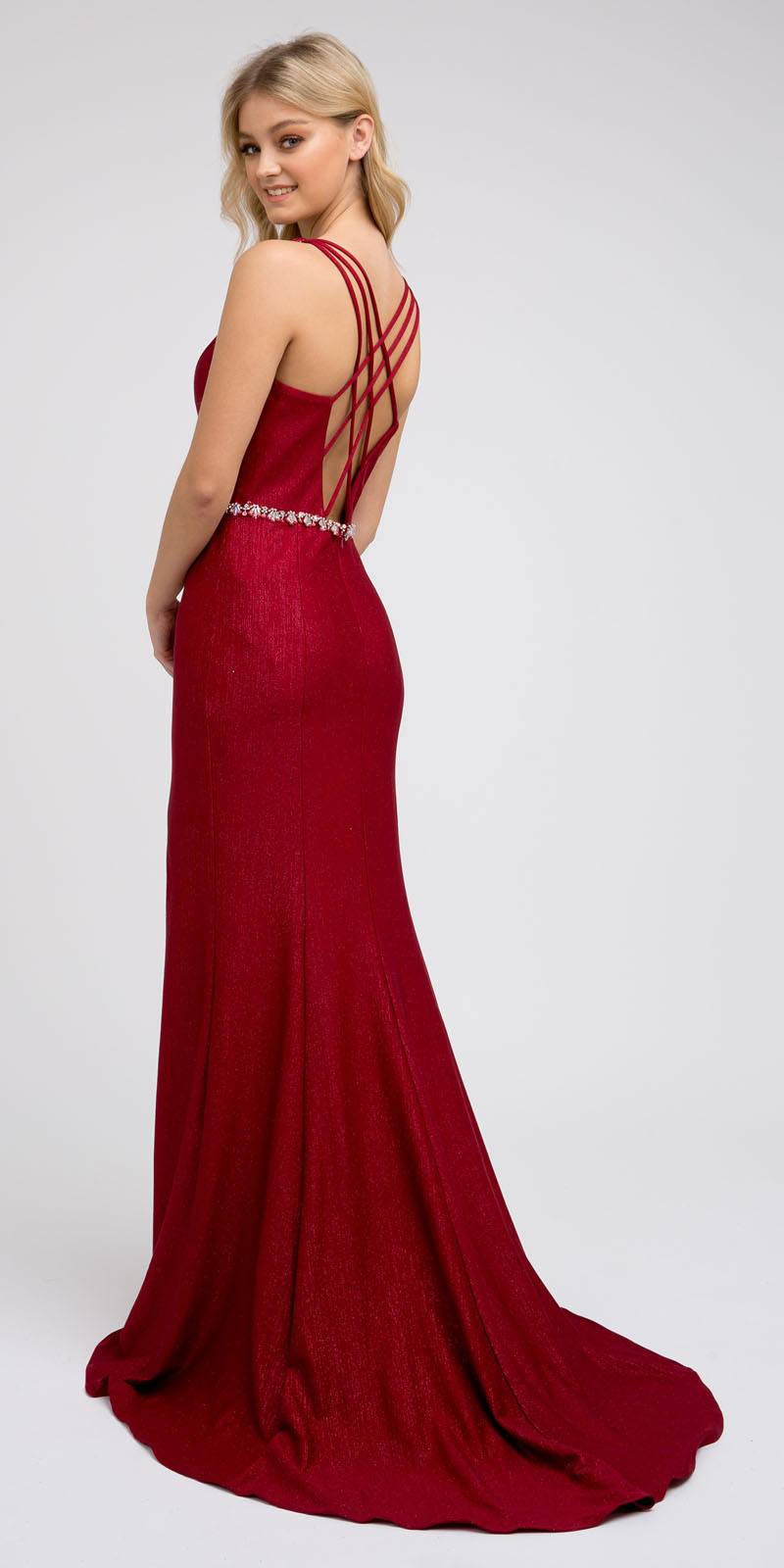Juliet 237 Strappy-Back Long Prom Dress with Slit by DiscountDressShop