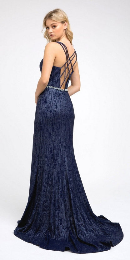 Juliet 237 Strappy-Back Long Prom Dress with Slit by DiscountDressShop