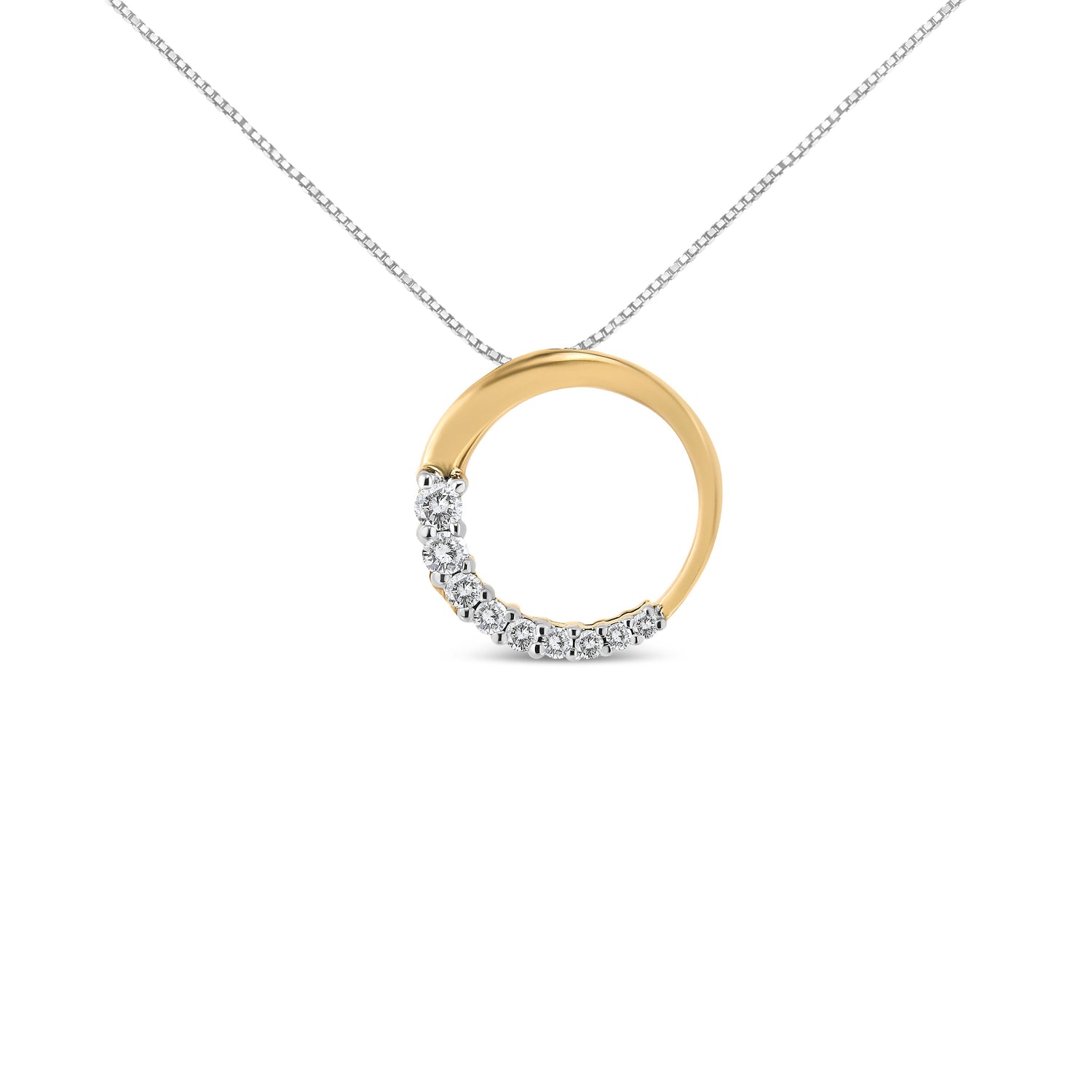 14K White Gold 1/4 Cttw Round-Cut Graduating Diamond Open Circle Hoop 18" Pendant Necklace (J-K Color, I1-I2 Clarity)  DestGlow