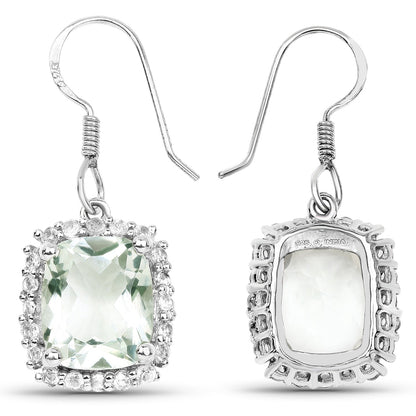 10.48 Carat Genuine Green Amethyst and White Topaz .925 Sterling Silver Earrings  DestGlow