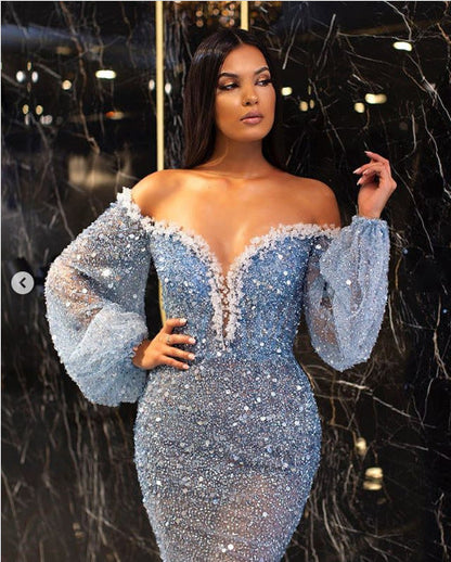 Spring Summer Women Clothing Casual Dress Elegant Gold V neck See through Fishtail Evening Dress by Ragazza