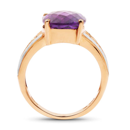 14K Rose Gold Plated 7.57 Carat Genuine Amethyst .925 Sterling Silver Ring  DestGlow