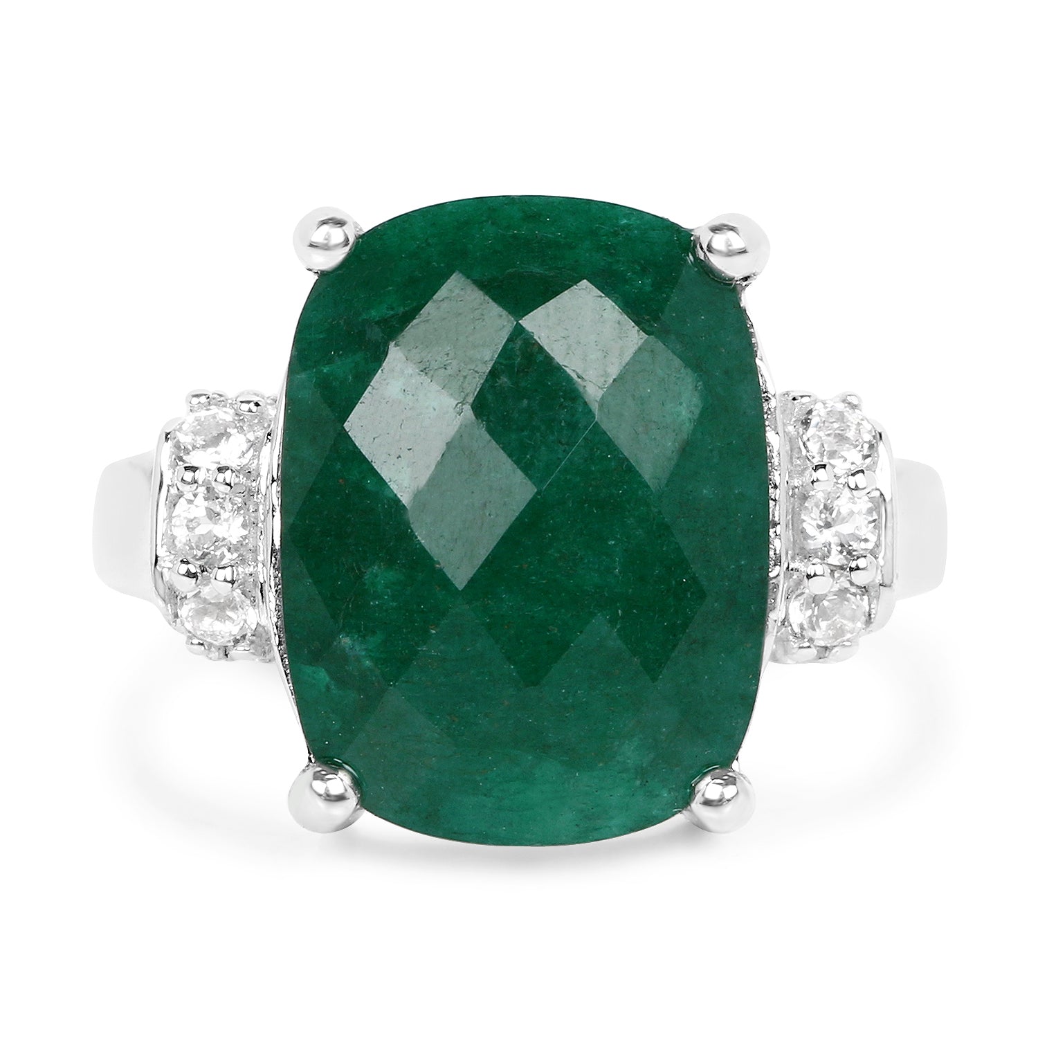 8.50 Carat Dyed Emerald and White Topaz .925 Sterling Silver Ring by Bids.com