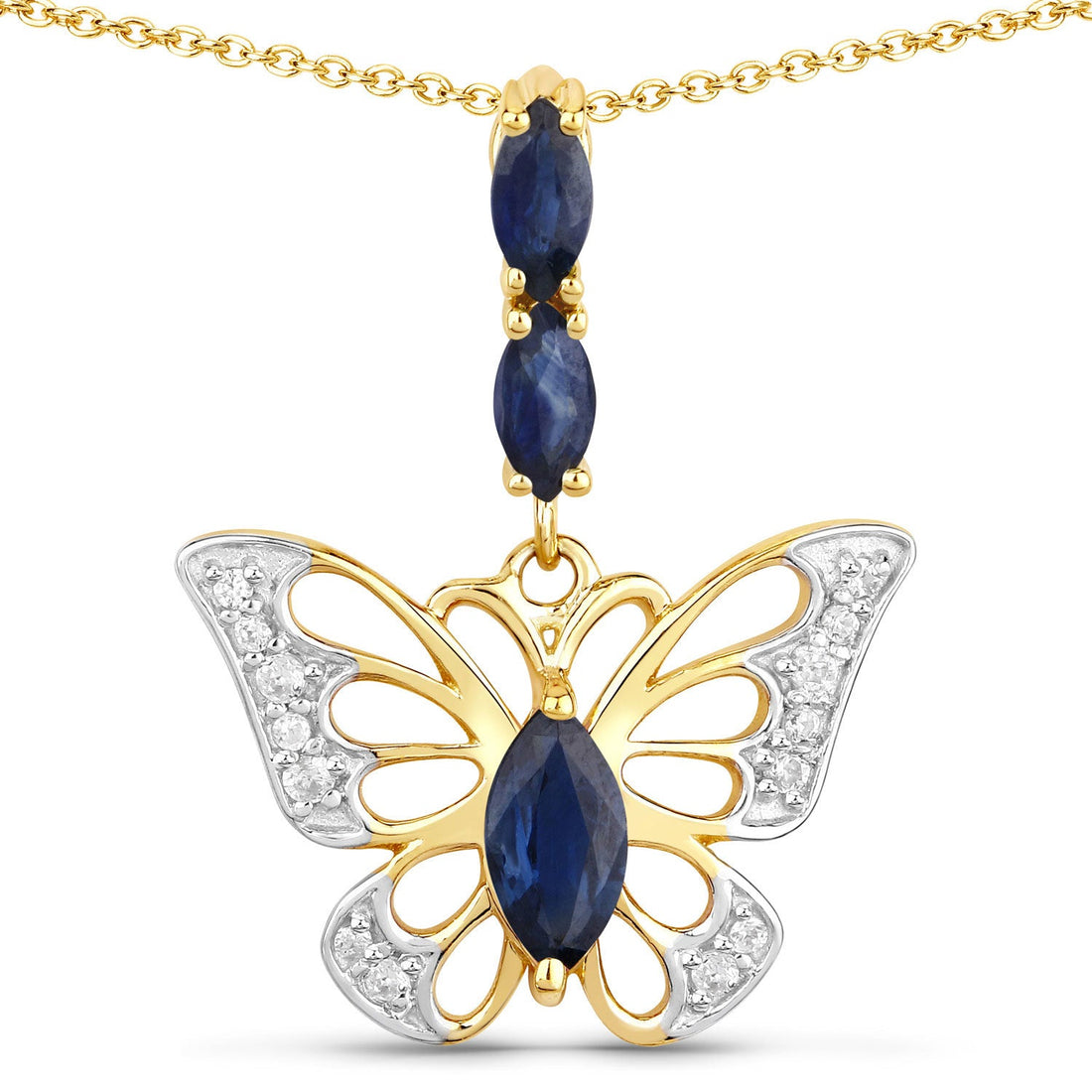 0.92 Carat Genuine Blue Sapphire and White Zircon .925 Sterling Silver Pendant by Bids.com