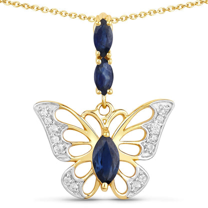 0.92 Carat Genuine Blue Sapphire and White Zircon .925 Sterling Silver Pendant by Bids.com