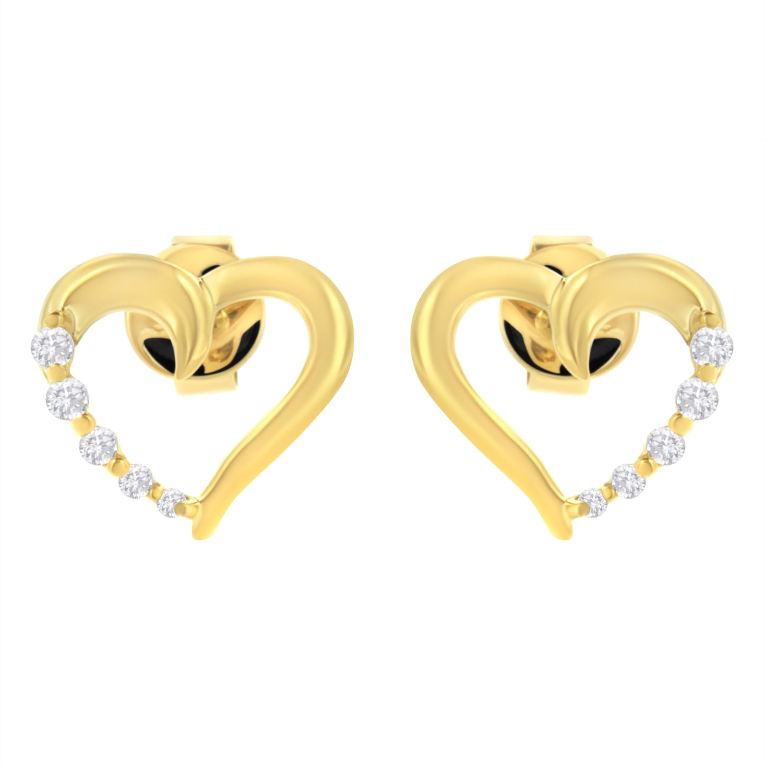 14K Yellow Gold 1/8 Cttw Diamond Journey Heart Hoop Earrings (K-L Color, I1-I2 Clarity) by Bids.com