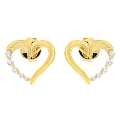 14K Yellow Gold 1/8 Cttw Diamond Journey Heart Hoop Earrings (K-L Color, I1-I2 Clarity) by Bids.com
