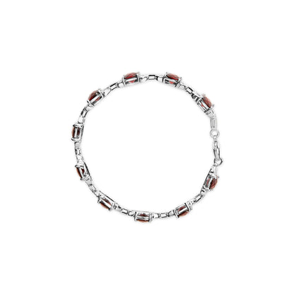 .925 Sterling Silver 7x7mm Checkered Cushion Red Garnet and Diamond Accent Fashion Tennis Link Bracelet (I-J Color, I1-I2 Clarity) - Size 7" Inch by Bids.com