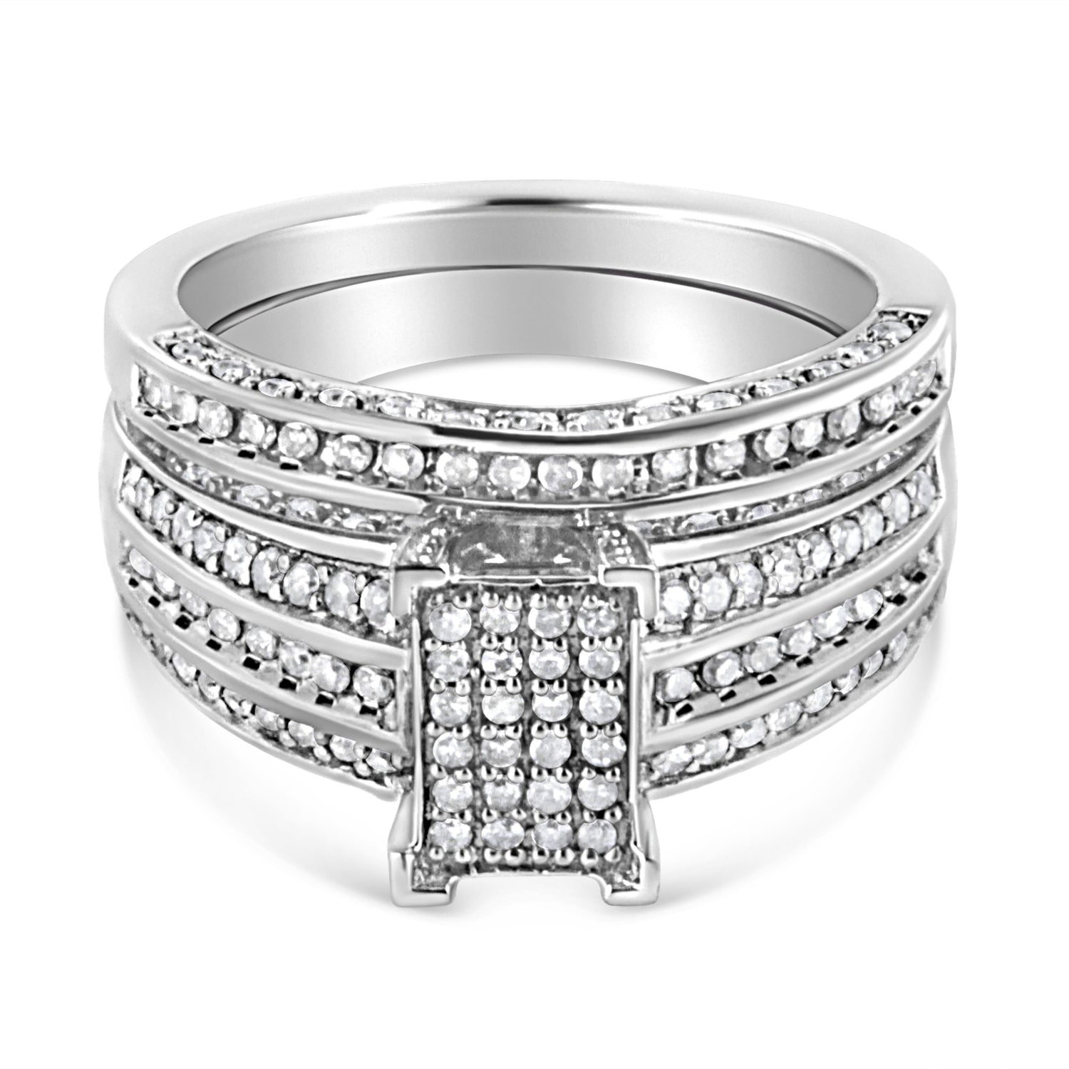 .925 Sterling Silver 3/4 Cttw Prong Set Round Diamond Composite Engagement Ring and Band Set (I-J Color, I3 Clarity) - Size 6.5 by Bids.com