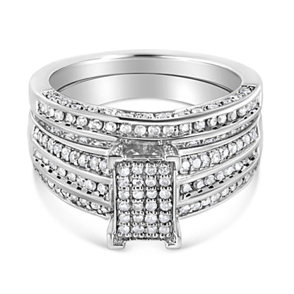.925 Sterling Silver 3/4 Cttw Prong Set Round Diamond Composite Engagement Ring and Band Set (I-J Color, I3 Clarity) - Size 6.5 by Bids.com