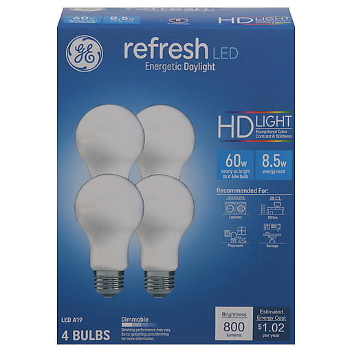 GE LED Refresh HD Light Bulb, Daylight, A19 Medium Base, 8.5 Watt, 4-Pk by Pasteur Pharmacy