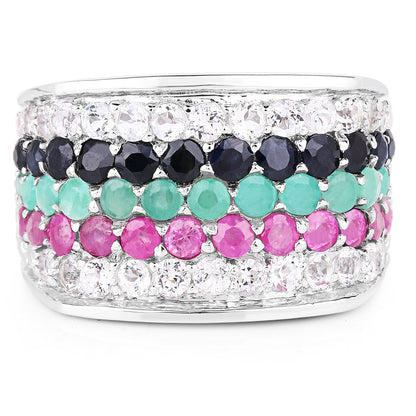 4.28 Carat Genuine Multi Stone .925 Sterling Silver Ring by Bids.com