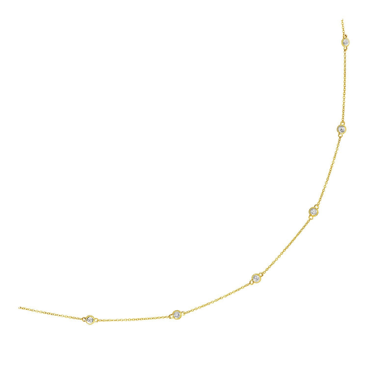 14k Yellow Gold Station Necklace with Round Diamonds by Bids.com
