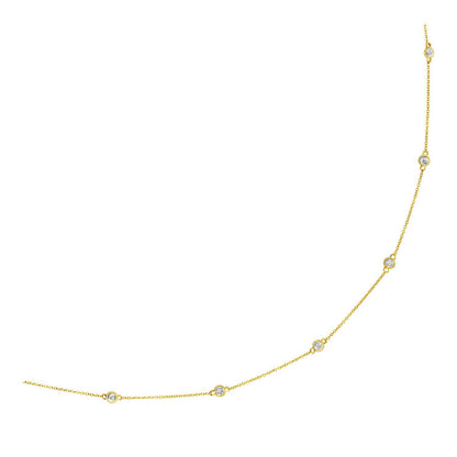 14k Yellow Gold Station Necklace with Round Diamonds by Bids.com