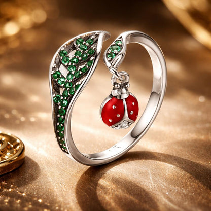 925 Sterling Silver Ring with Genuine Beetle and Leaf Design - 0.8x0.5cm, Women  DestGlow
