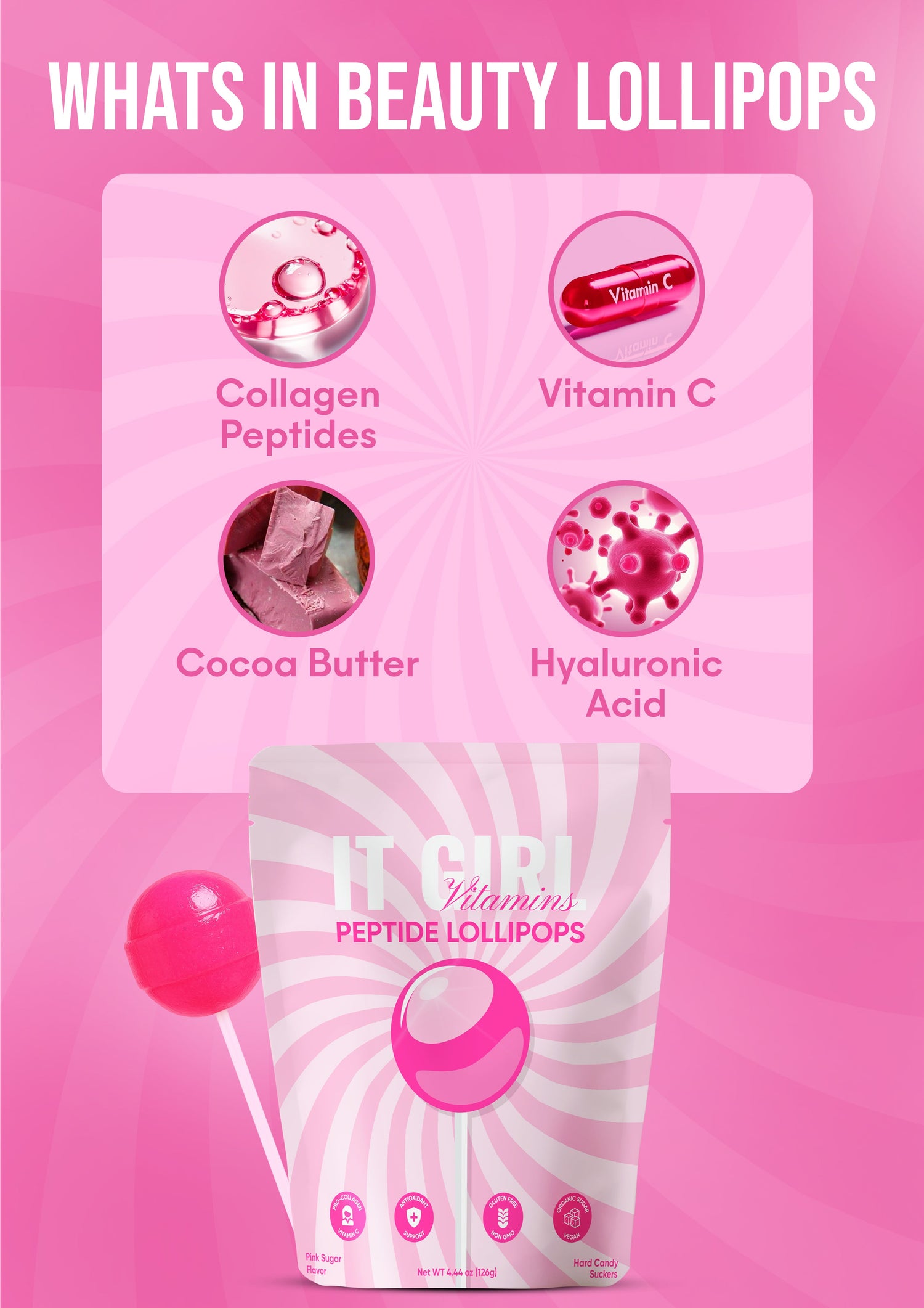 It Girl Beauty Lollipops - Collagen Peptides &amp; Vitamin C Healthy Candy for Skin, Hair, Nails by It Girl Vitamins