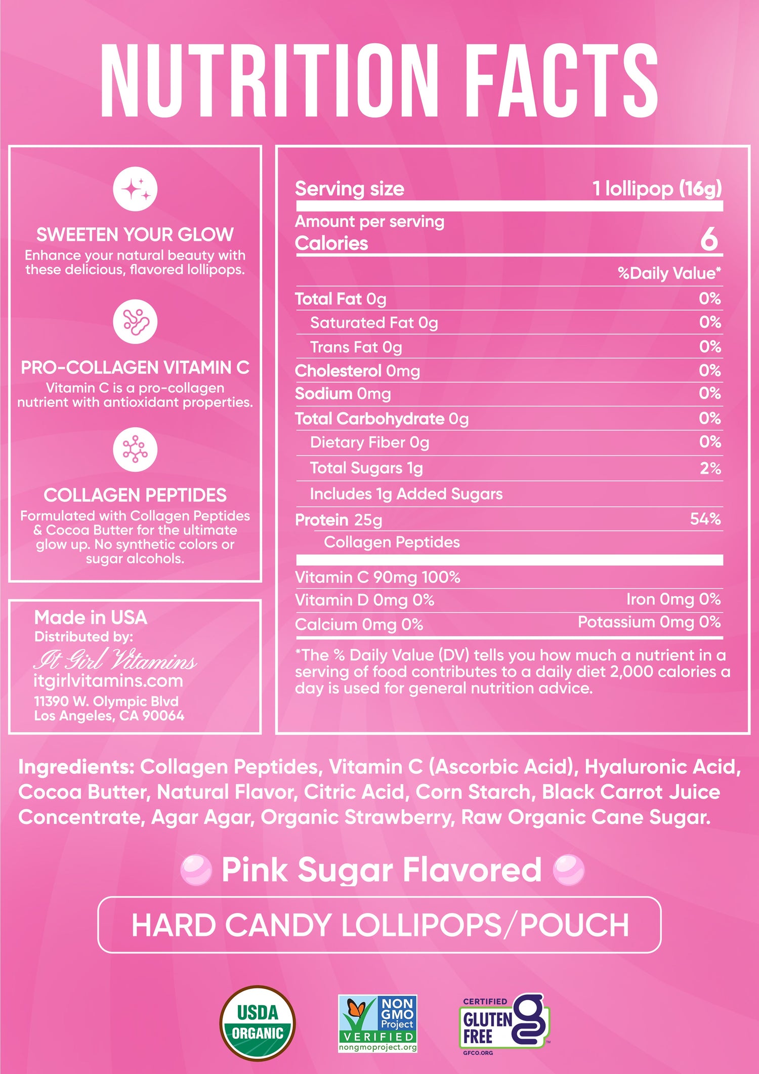 It Girl Beauty Lollipops - Collagen Peptides &amp; Vitamin C Healthy Candy for Skin, Hair, Nails by It Girl Vitamins