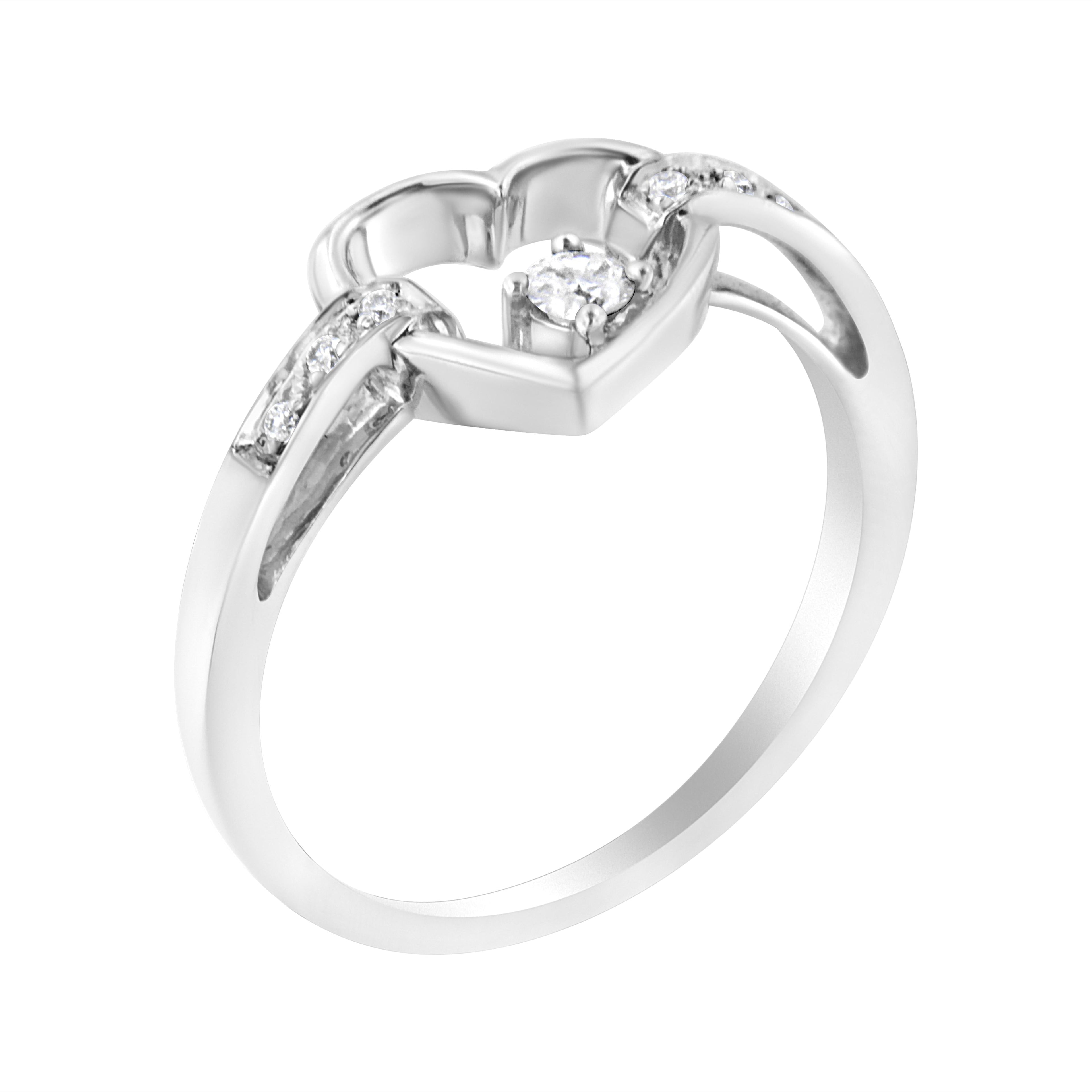 14K White Gold 1/8 Cttw Channel Set Round-Cut Diamond Heart Ring (H-I Color, SI2-I1 Clarity)  DestGlow
