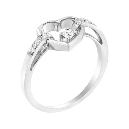 14K White Gold 1/8 Cttw Channel Set Round-Cut Diamond Heart Ring (H-I Color, SI2-I1 Clarity)  DestGlow