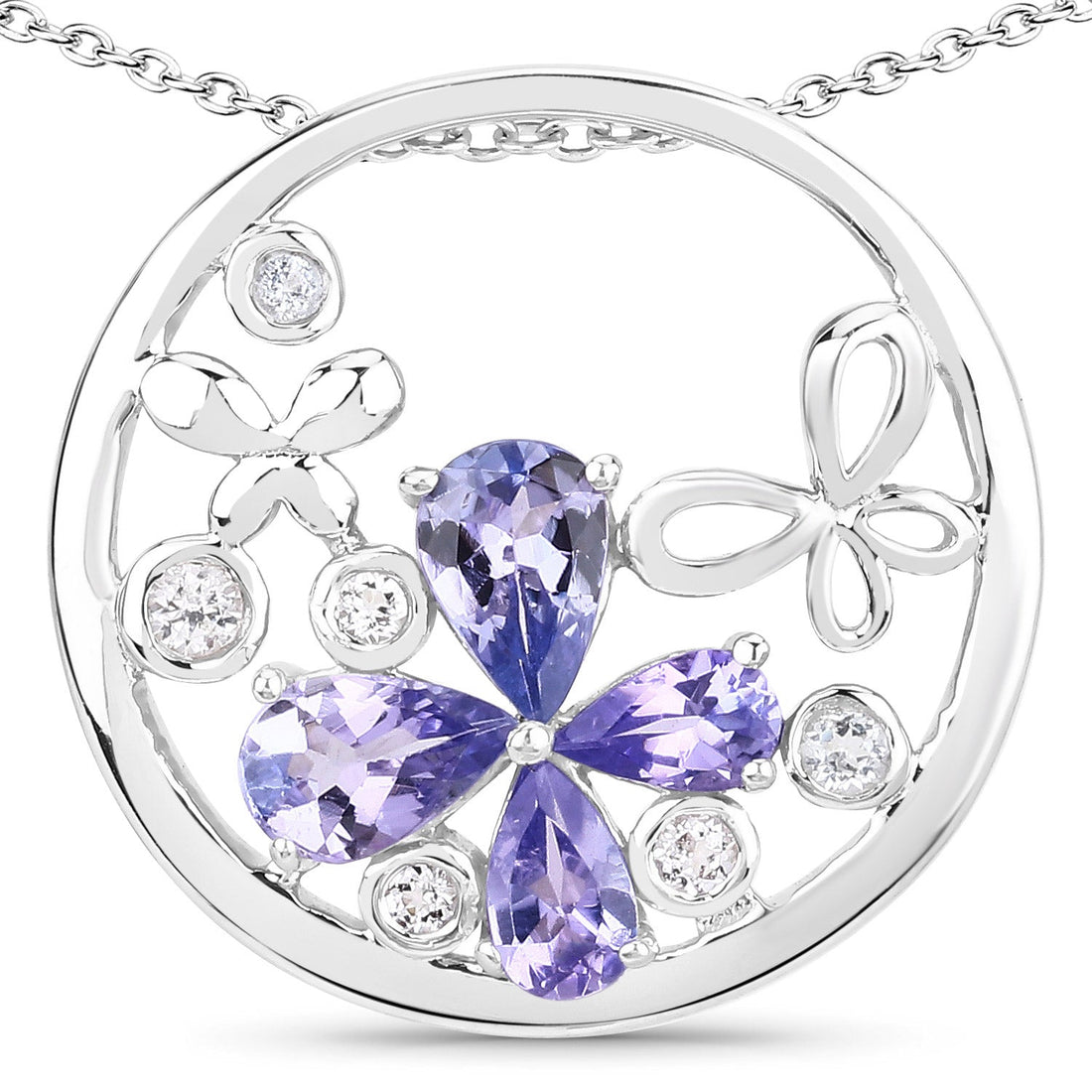 1.33 Carat Genuine Tanzanite and White Topaz .925 Sterling Silver Pendant by Bids.com
