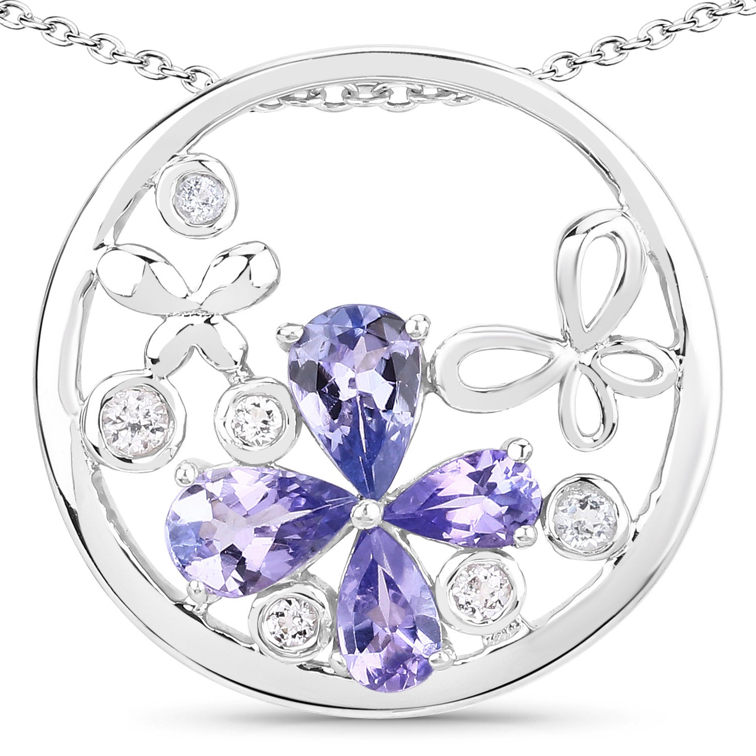 1.33 Carat Genuine Tanzanite and White Topaz .925 Sterling Silver Pendant by Bids.com