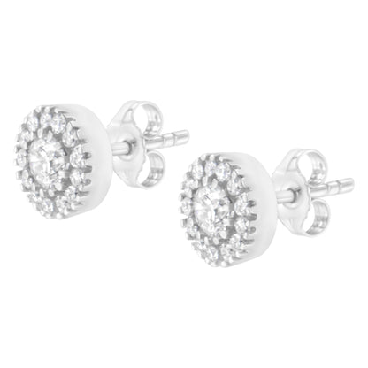 14k White Gold 1 cttw Diamond Halo Stud Earrings (I-J Clarity, I1-I2 Color) by Bids.com