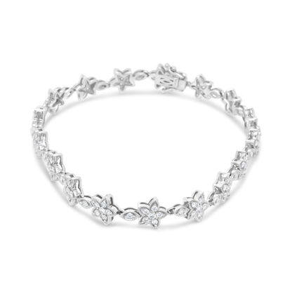 14K White Gold 1 1/5 Cttw Round Diamond Flower Blossom Link Bracelet (H-I Color, SI1-SI2 Clarity) - Size 7" by Bids.com
