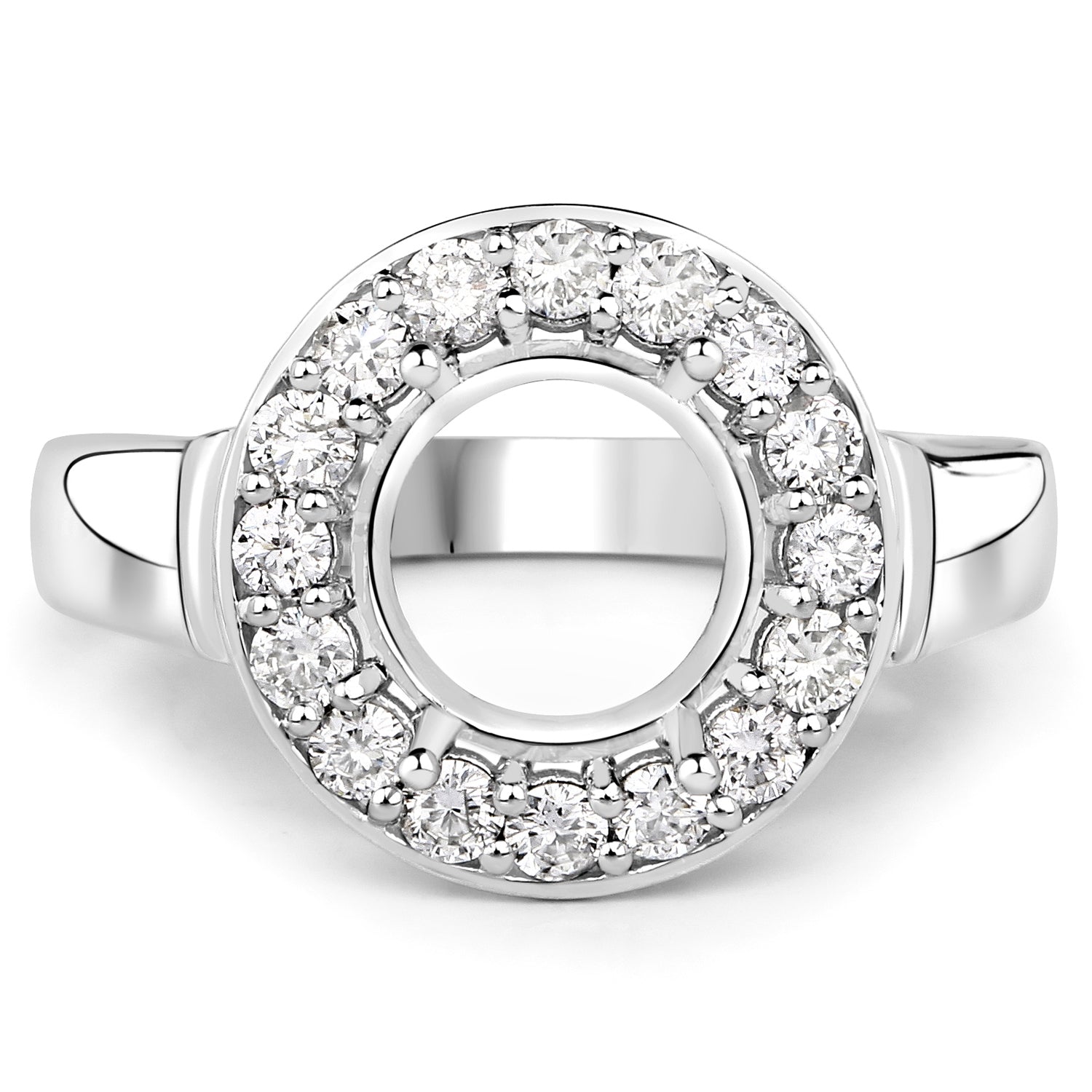 0.48 Carat Genuine White Diamond 14K White Gold Semi Mount Ring - holds 8.00mm Round Gemstone by Bids.com