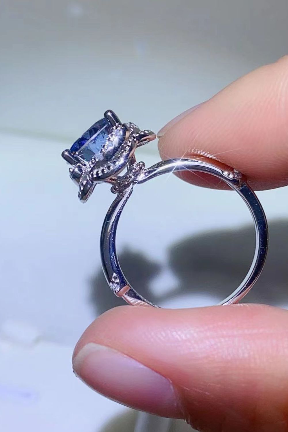 2 Carat Blue Sparkala™ Contrast Platinum Over Pure Sterling Silver Ring by Sparkala