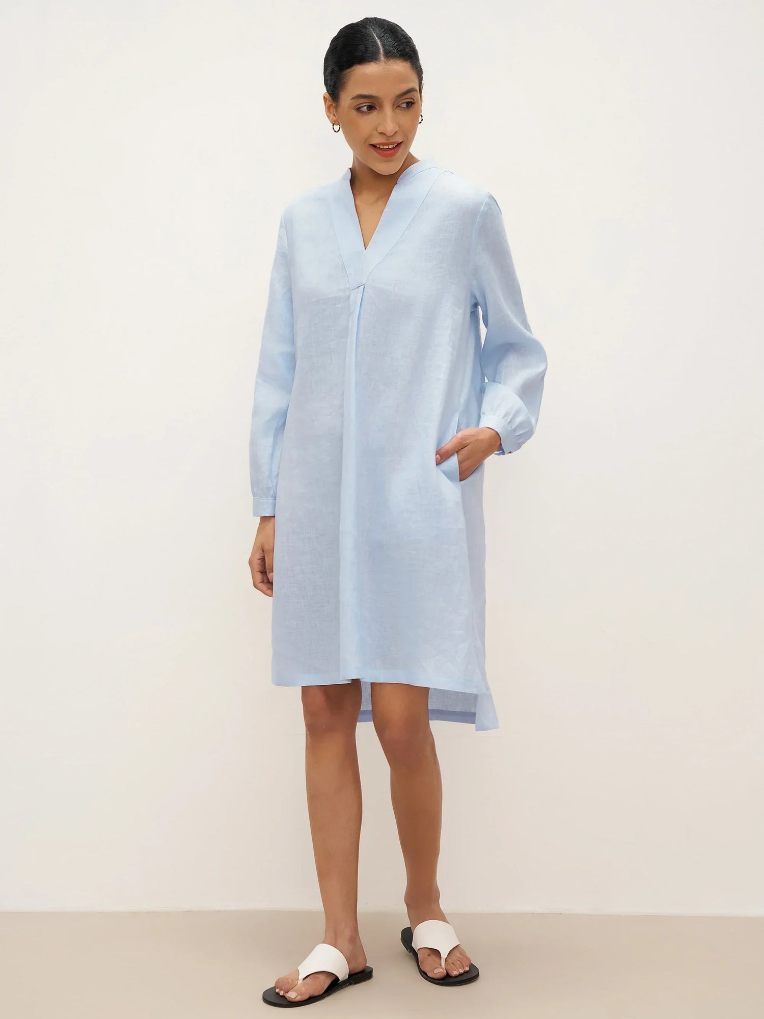 100% Linen V-Neck Pullover Shirt Dress JADEN by LINTICO