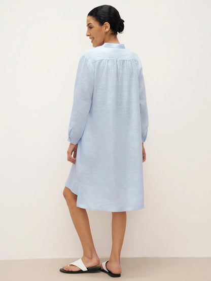 100% Linen V-Neck Pullover Shirt Dress JADEN by LINTICO