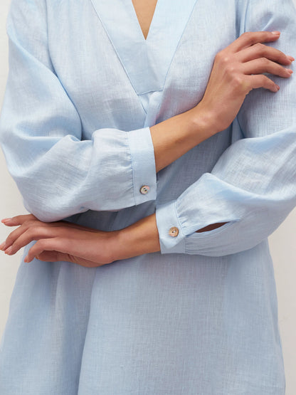 100% Linen V-Neck Pullover Shirt Dress JADEN by LINTICO