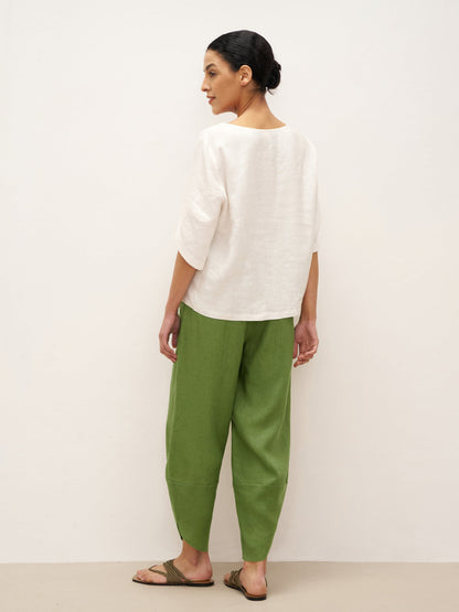 100% Linen Round Neck Petal-Sleeve Pullover LAUREL by LINTICO