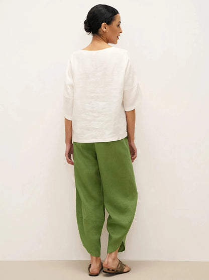 100% Linen Petal-Hem Trousers with Elastic Waist LIV by LINTICO