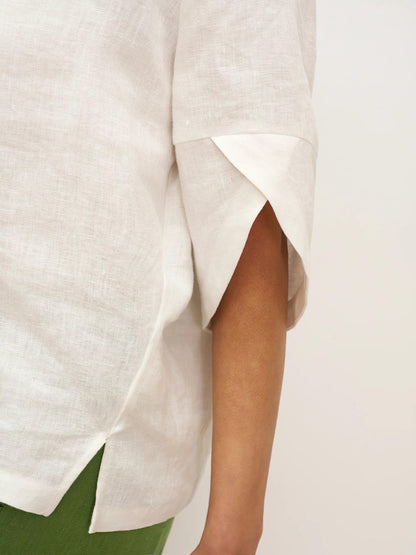 100% Linen Round Neck Petal-Sleeve Pullover LAUREL by LINTICO