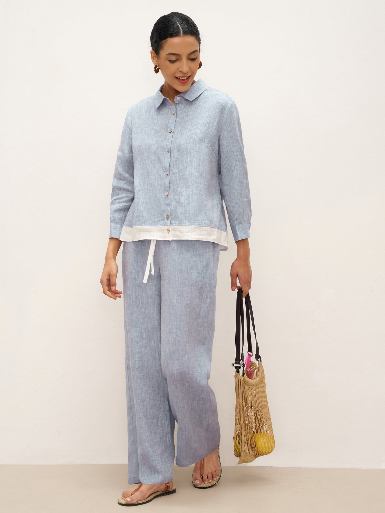 100% Linen Elastic Waist Straight-Leg Trousers JOURDAN by LINTICO