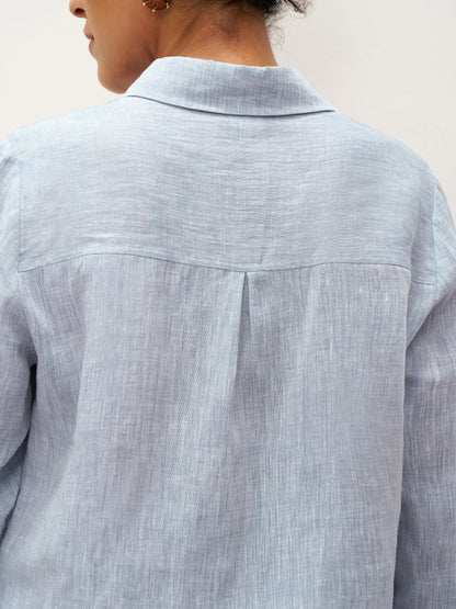 100% Linen Buttoned Closure Color-Blocked Shirt JANICE by LINTICO