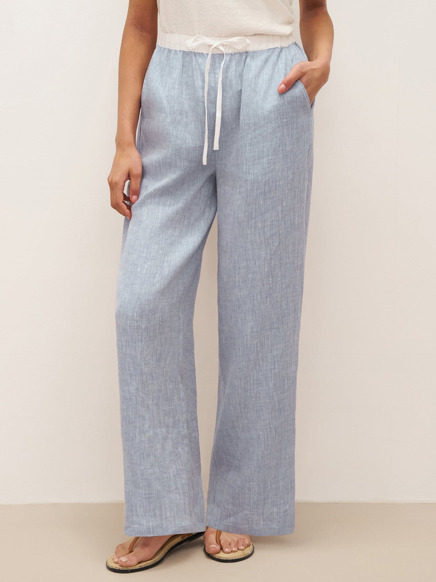 100% Linen Elastic Waist Straight-Leg Trousers JOURDAN by LINTICO