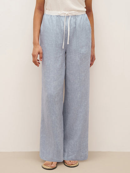 100% Linen Elastic Waist Straight-Leg Trousers JOURDAN by LINTICO
