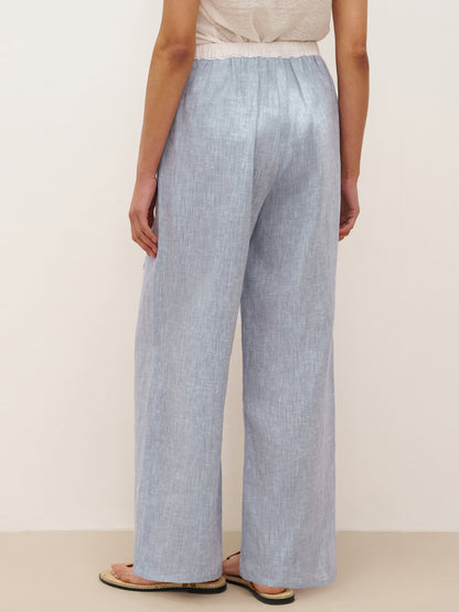 100% Linen Elastic Waist Straight-Leg Trousers JOURDAN by LINTICO